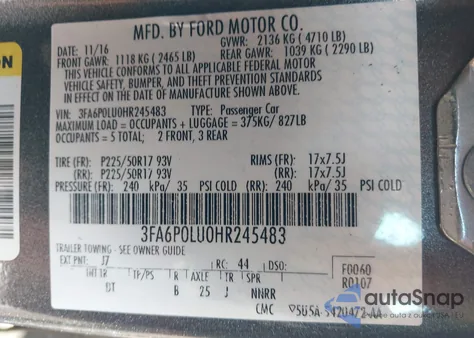 2017 Ford Fusion Hybrid Se from USA, damaged, VIN 3FA6P0LU0HR245483